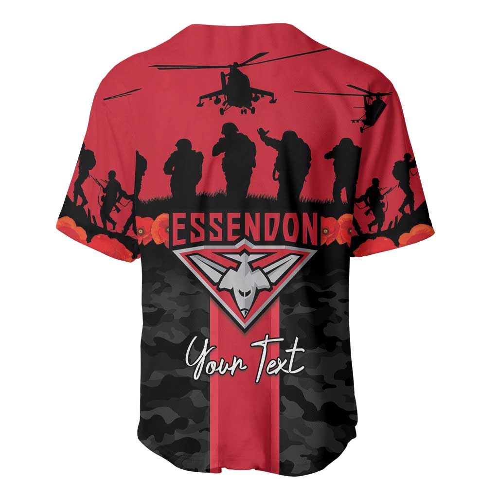 Personalised Essendon Football ANZAC Day Baseball Jersey Bombers Poppy Lest We Forget