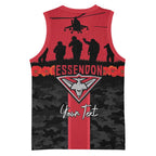 Personalised Essendon Football ANZAC Day Basketball Jersey Bombers Poppy Lest We Forget