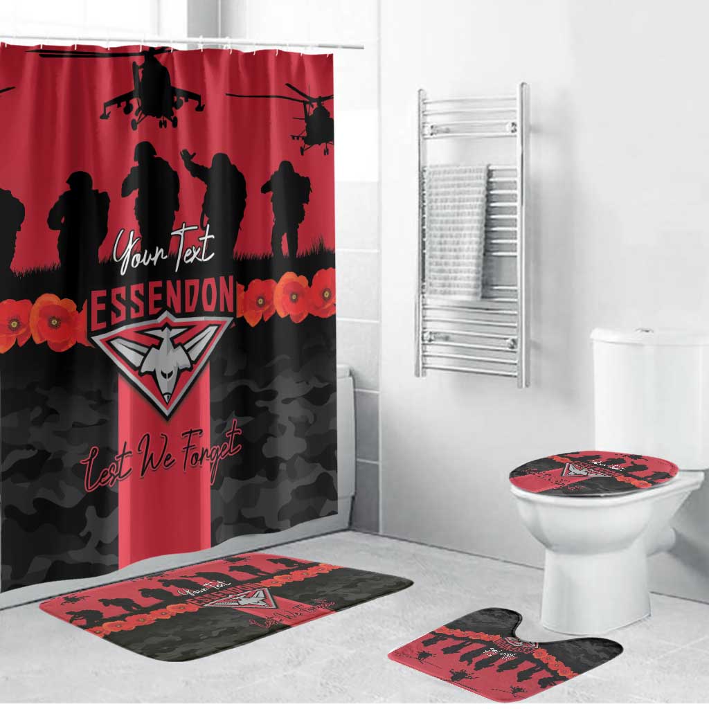 Personalised Essendon Football ANZAC Day Bathroom Set Bombers Poppy Lest We Forget