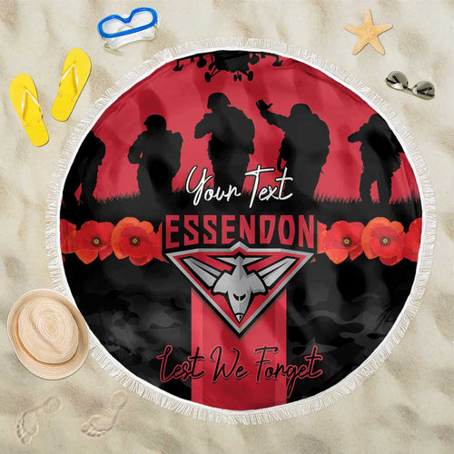 Personalised Essendon Football ANZAC Day Beach Blanket Bombers Poppy Lest We Forget