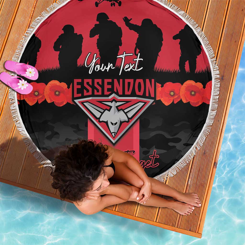 Personalised Essendon Football ANZAC Day Beach Blanket Bombers Poppy Lest We Forget