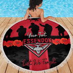 Personalised Essendon Football ANZAC Day Beach Blanket Bombers Poppy Lest We Forget