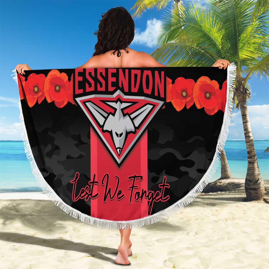 Personalised Essendon Football ANZAC Day Beach Blanket Bombers Poppy Lest We Forget