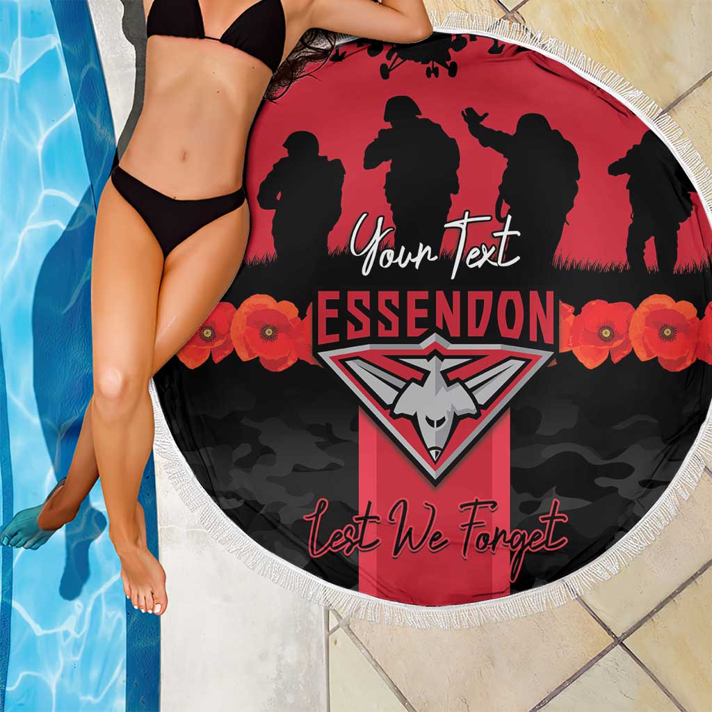 Personalised Essendon Football ANZAC Day Beach Blanket Bombers Poppy Lest We Forget