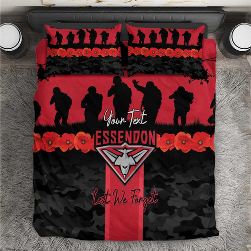 Personalised Essendon Football ANZAC Day Bedding Set Bombers Poppy Lest We Forget