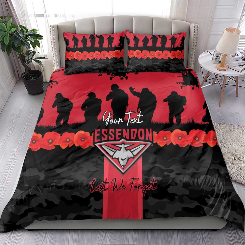 Personalised Essendon Football ANZAC Day Bedding Set Bombers Poppy Lest We Forget