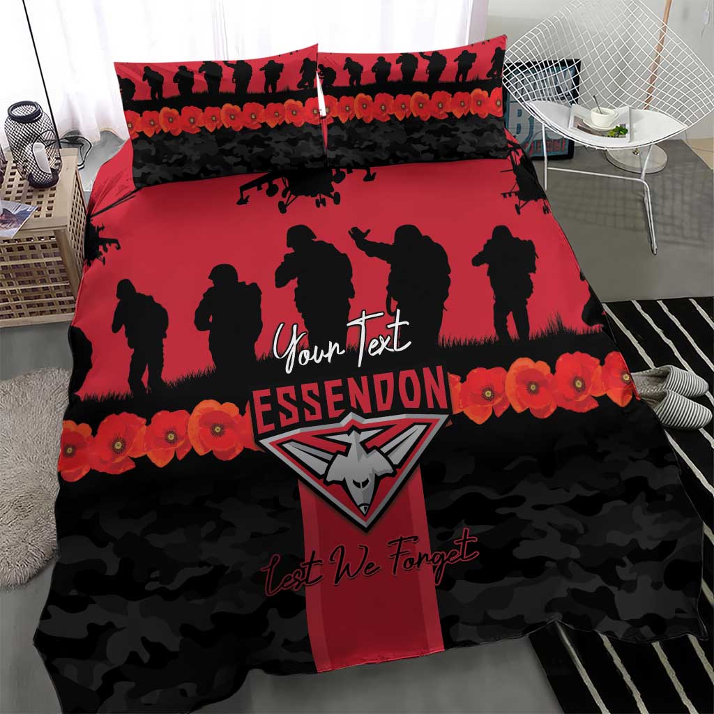 Personalised Essendon Football ANZAC Day Bedding Set Bombers Poppy Lest We Forget