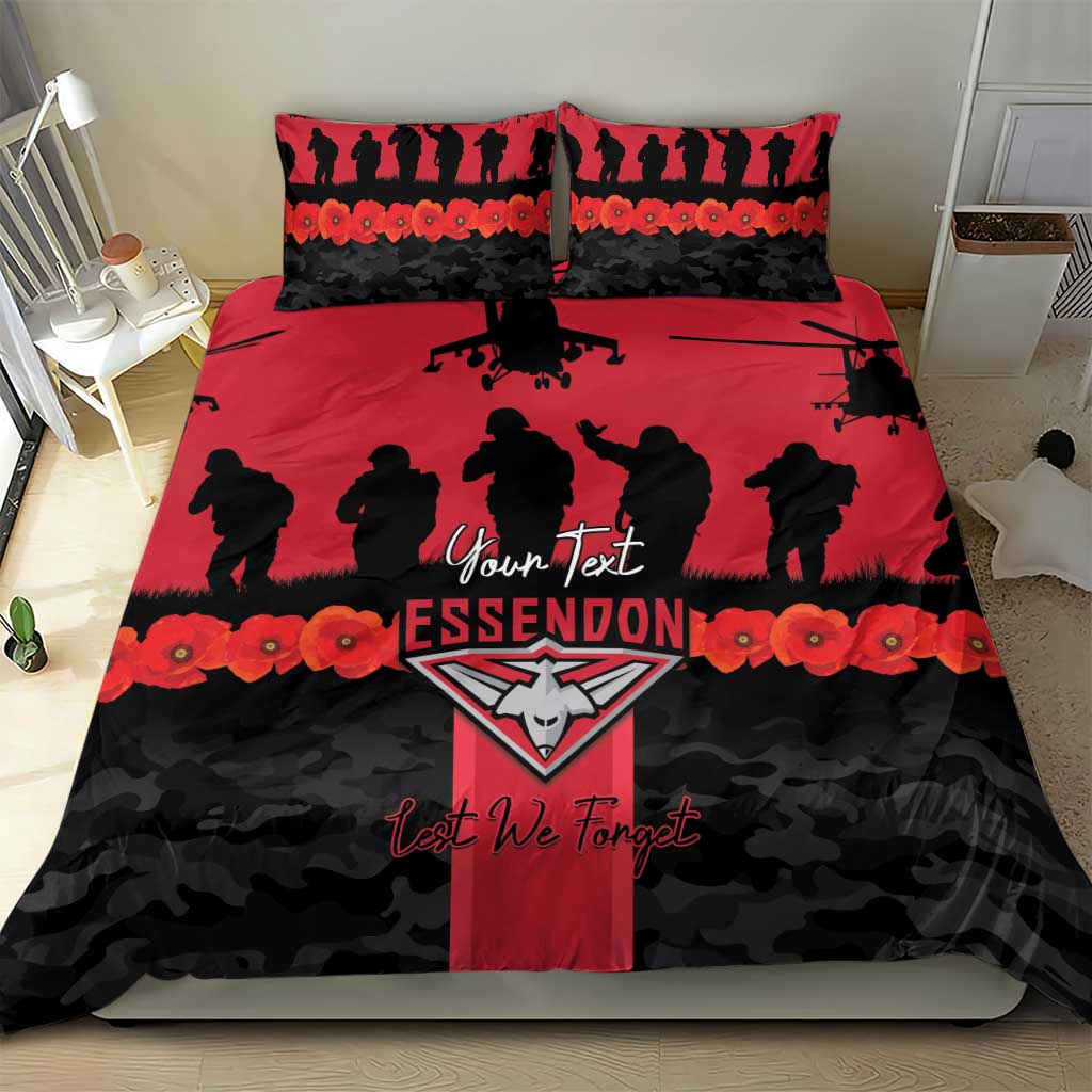 Personalised Essendon Football ANZAC Day Bedding Set Bombers Poppy Lest We Forget