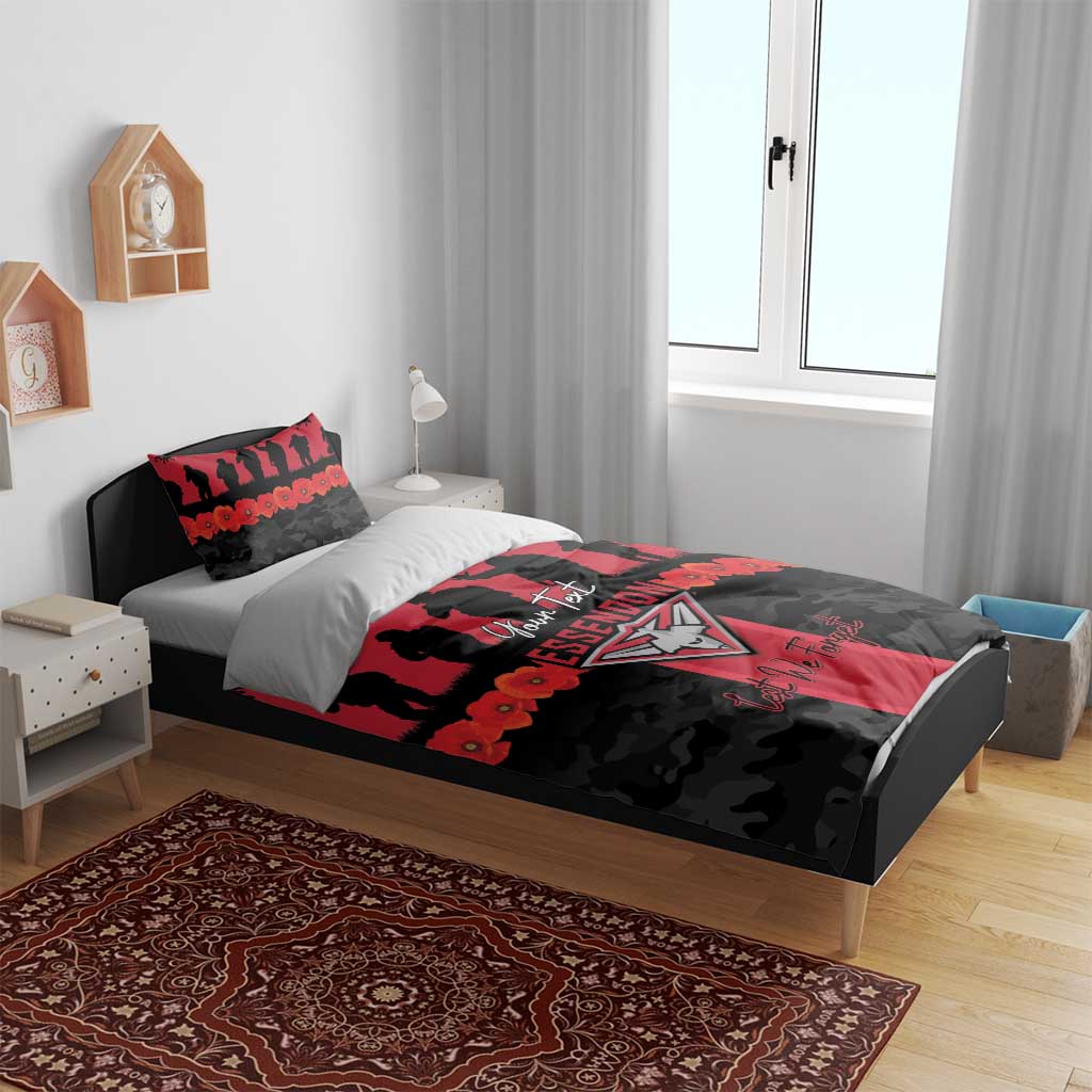 Personalised Essendon Football ANZAC Day Bedding Set Bombers Poppy Lest We Forget