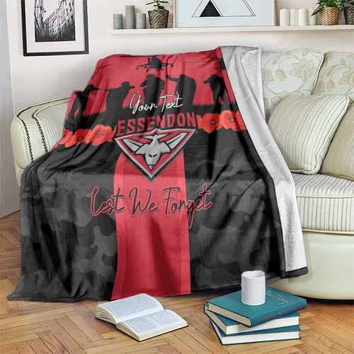 Personalised Essendon Football ANZAC Day Blanket Bombers Poppy Lest We Forget