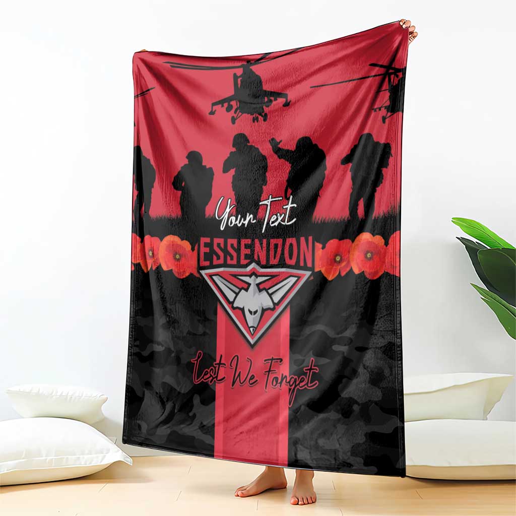 Personalised Essendon Football ANZAC Day Blanket Bombers Poppy Lest We Forget