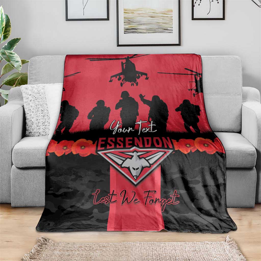 Personalised Essendon Football ANZAC Day Blanket Bombers Poppy Lest We Forget
