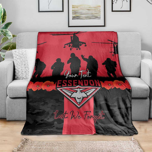 Personalised Essendon Football ANZAC Day Blanket Bombers Poppy Lest We Forget