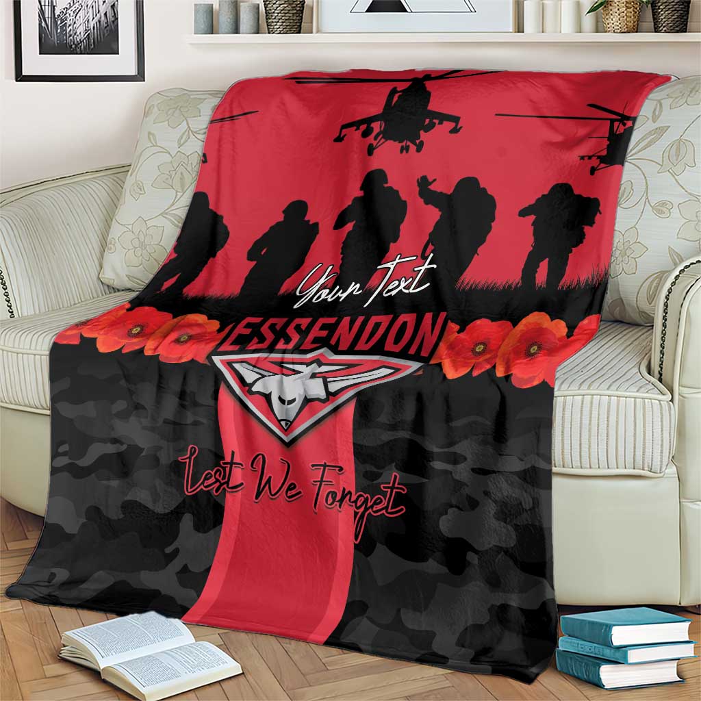 Personalised Essendon Football ANZAC Day Blanket Bombers Poppy Lest We Forget
