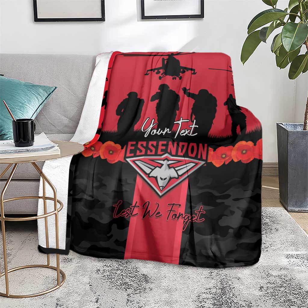 Personalised Essendon Football ANZAC Day Blanket Bombers Poppy Lest We Forget