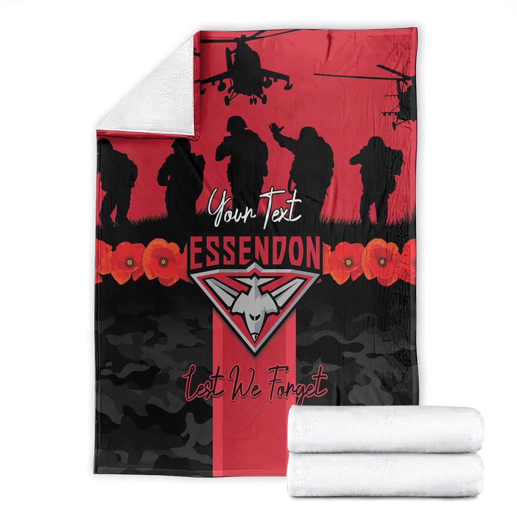 Personalised Essendon Football ANZAC Day Blanket Bombers Poppy Lest We Forget
