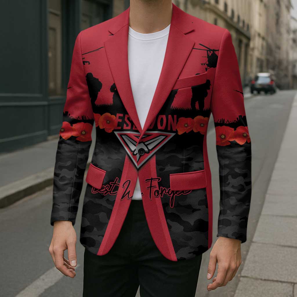 Personalised Essendon Football ANZAC Day Blazer Bombers Poppy Lest We Forget