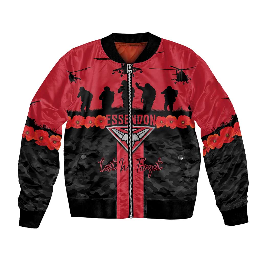 Personalised Essendon Football ANZAC Day Bomber Jacket Bombers Poppy Lest We Forget