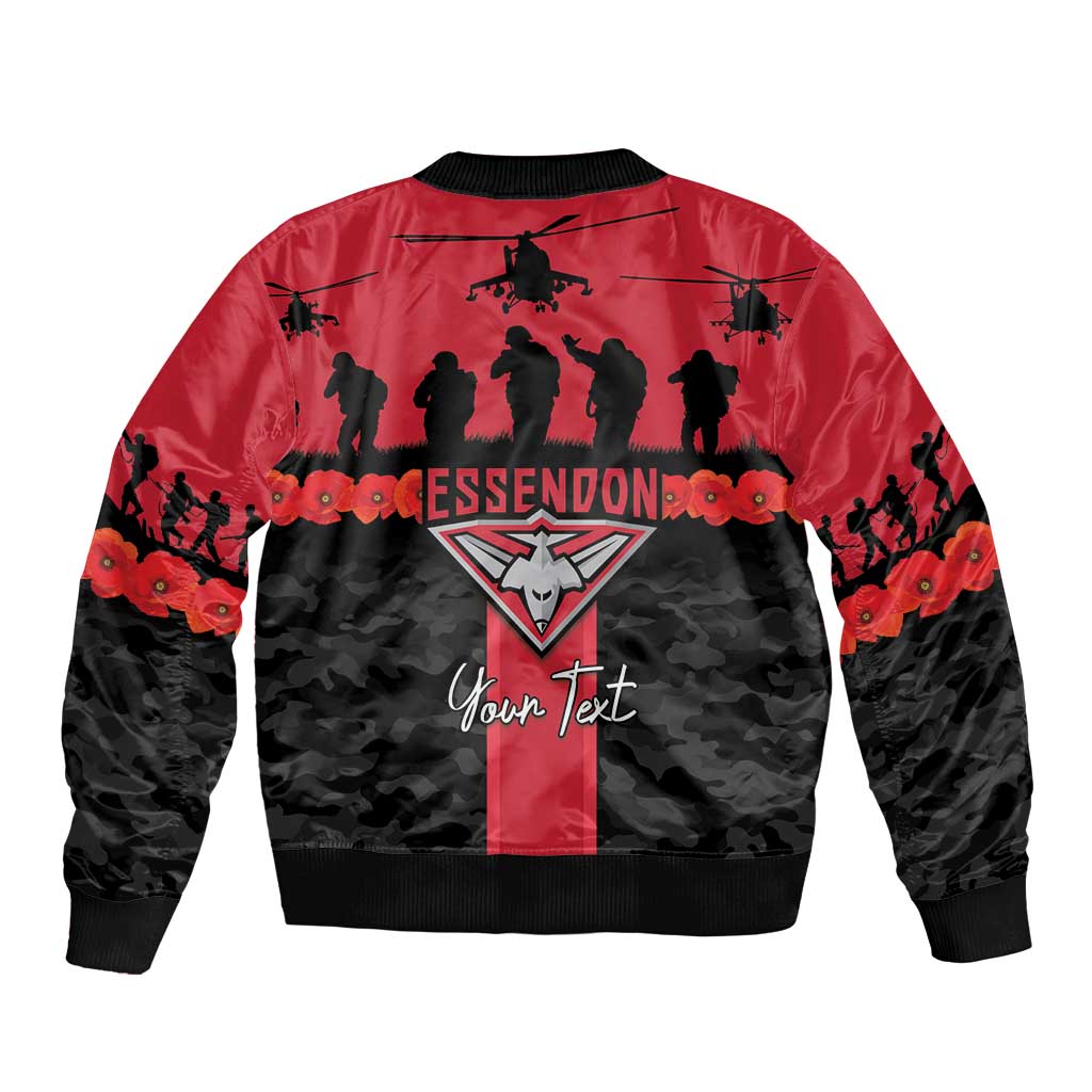 Personalised Essendon Football ANZAC Day Bomber Jacket Bombers Poppy Lest We Forget