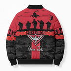 Personalised Essendon Football ANZAC Day Bomber Puffer Jacket Bombers Poppy Lest We Forget