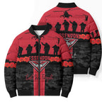 Personalised Essendon Football ANZAC Day Bomber Puffer Jacket Bombers Poppy Lest We Forget