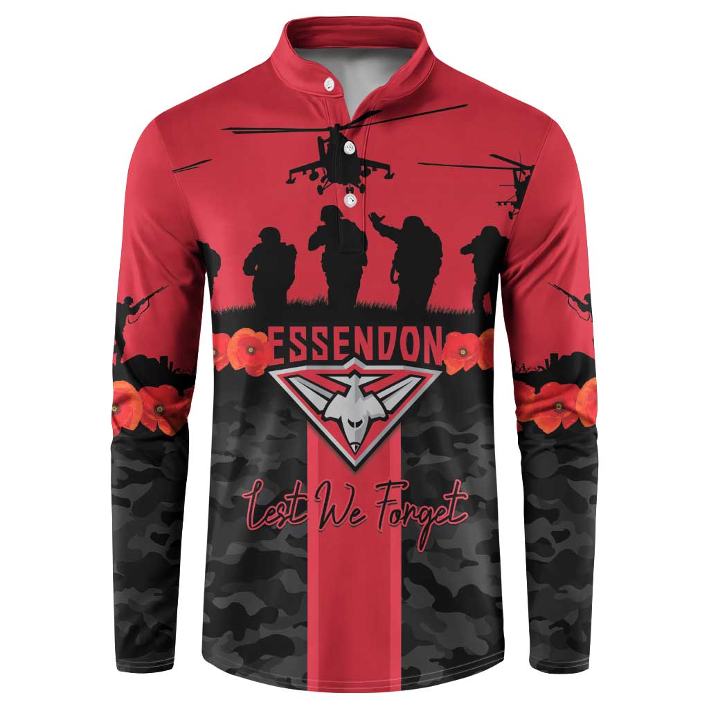 Personalised Essendon Football ANZAC Day Button Sweatshirt Bombers Poppy Lest We Forget