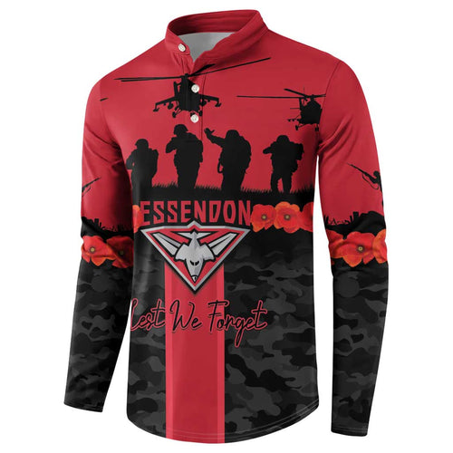 Personalised Essendon Football ANZAC Day Button Sweatshirt Bombers Poppy Lest We Forget