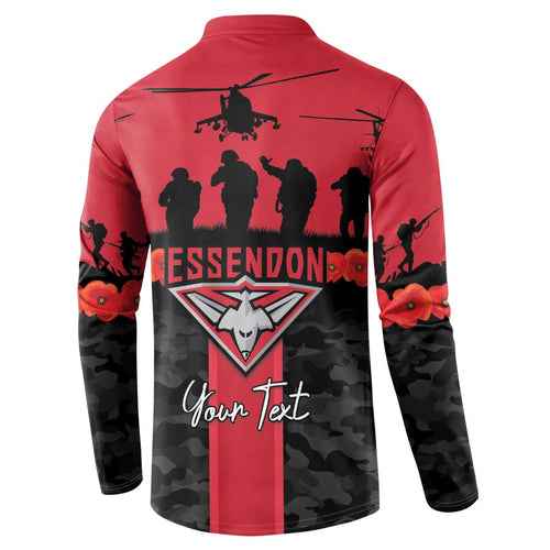 Personalised Essendon Football ANZAC Day Button Sweatshirt Bombers Poppy Lest We Forget