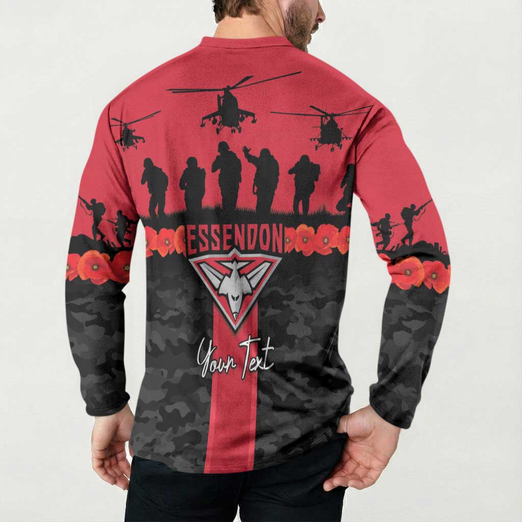 Personalised Essendon Football ANZAC Day Button Sweatshirt Bombers Poppy Lest We Forget