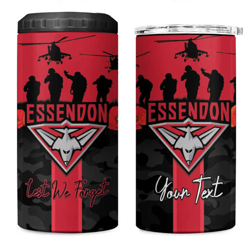 Personalised Essendon Football ANZAC Day 4 in 1 Can Cooler Tumbler Bombers Poppy Lest We Forget