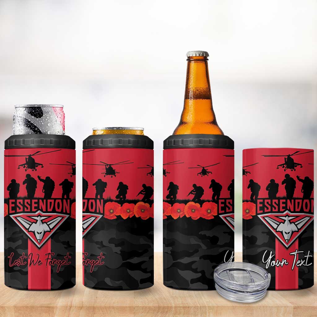 Personalised Essendon Football ANZAC Day 4 in 1 Can Cooler Tumbler Bombers Poppy Lest We Forget