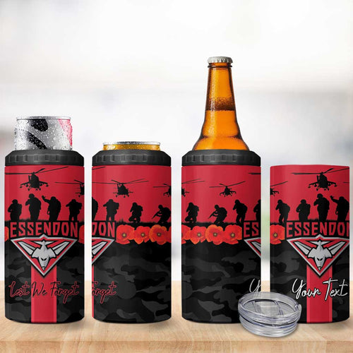 Personalised Essendon Football ANZAC Day 4 in 1 Can Cooler Tumbler Bombers Poppy Lest We Forget