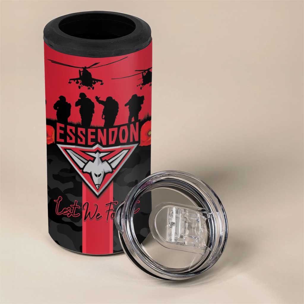 Personalised Essendon Football ANZAC Day 4 in 1 Can Cooler Tumbler Bombers Poppy Lest We Forget