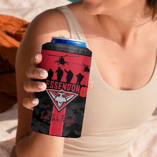 Personalised Essendon Football ANZAC Day 4 in 1 Can Cooler Tumbler Bombers Poppy Lest We Forget
