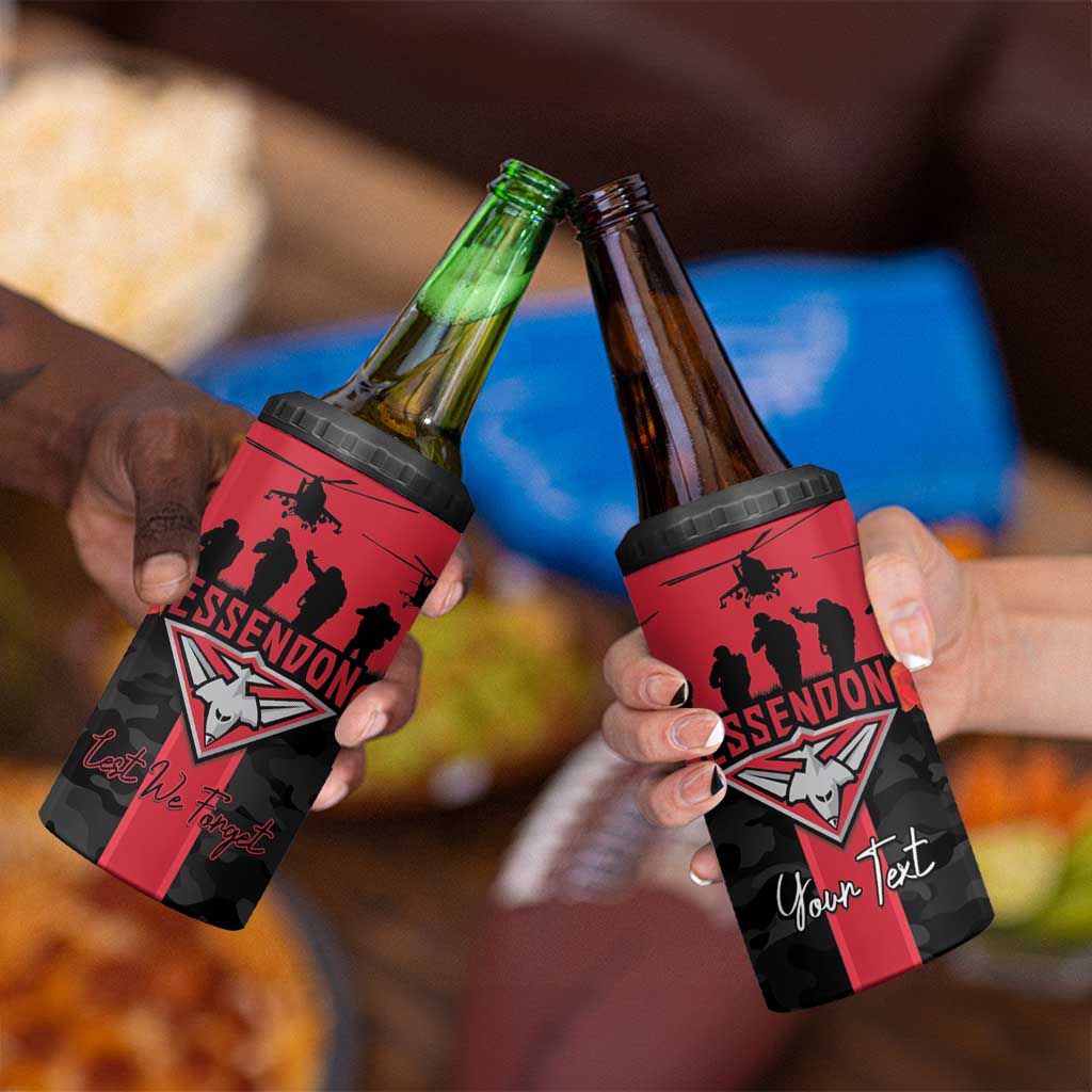 Personalised Essendon Football ANZAC Day 4 in 1 Can Cooler Tumbler Bombers Poppy Lest We Forget