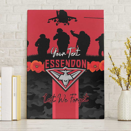 Personalised Essendon Football ANZAC Day Canvas Wall Art Bombers Poppy Lest We Forget
