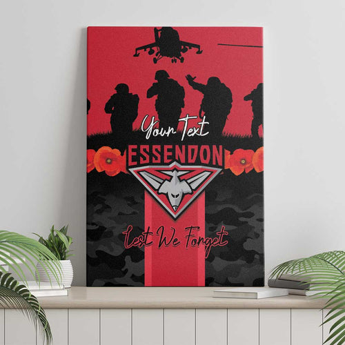 Personalised Essendon Football ANZAC Day Canvas Wall Art Bombers Poppy Lest We Forget