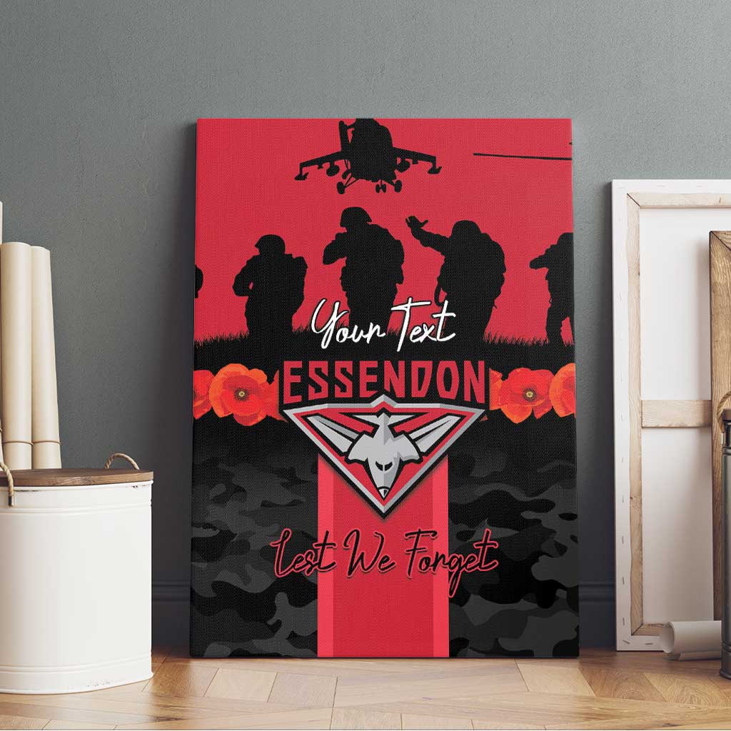 Personalised Essendon Football ANZAC Day Canvas Wall Art Bombers Poppy Lest We Forget