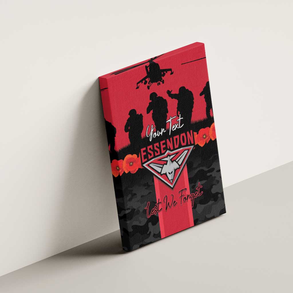 Personalised Essendon Football ANZAC Day Canvas Wall Art Bombers Poppy Lest We Forget