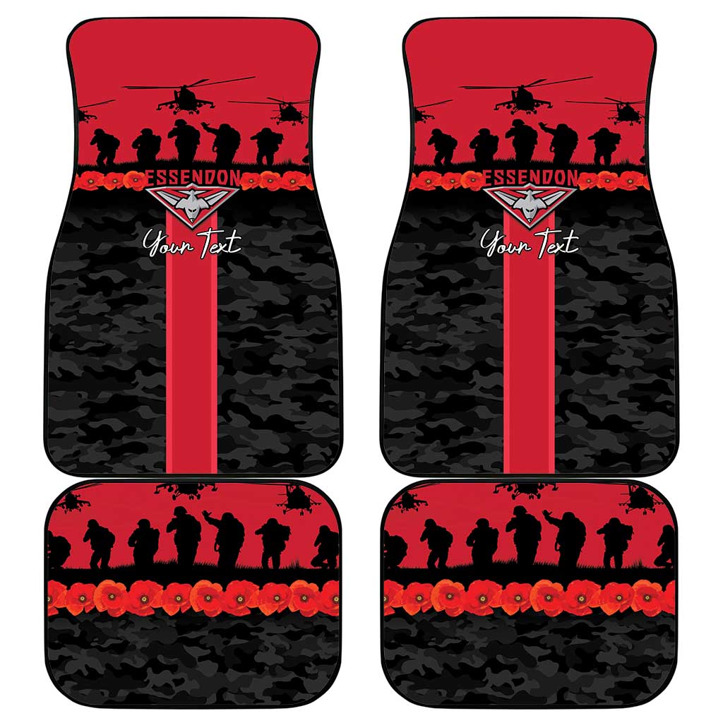 Personalised Essendon Football ANZAC Day Car Mats Bombers Poppy Lest We Forget