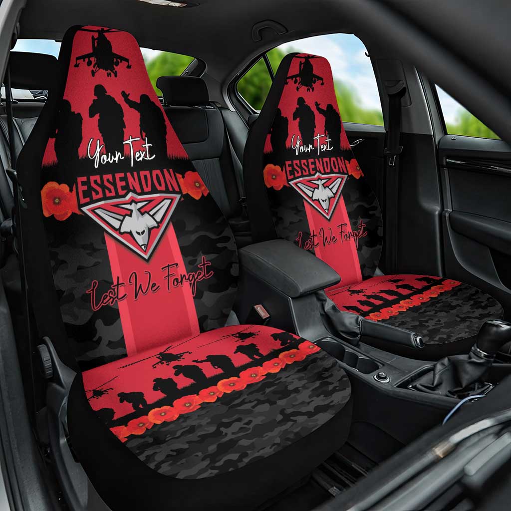 Personalised Essendon Football ANZAC Day Car Seat Cover Bombers Poppy Lest We Forget