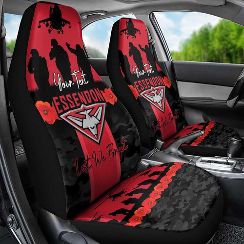 Personalised Essendon Football ANZAC Day Car Seat Cover Bombers Poppy Lest We Forget