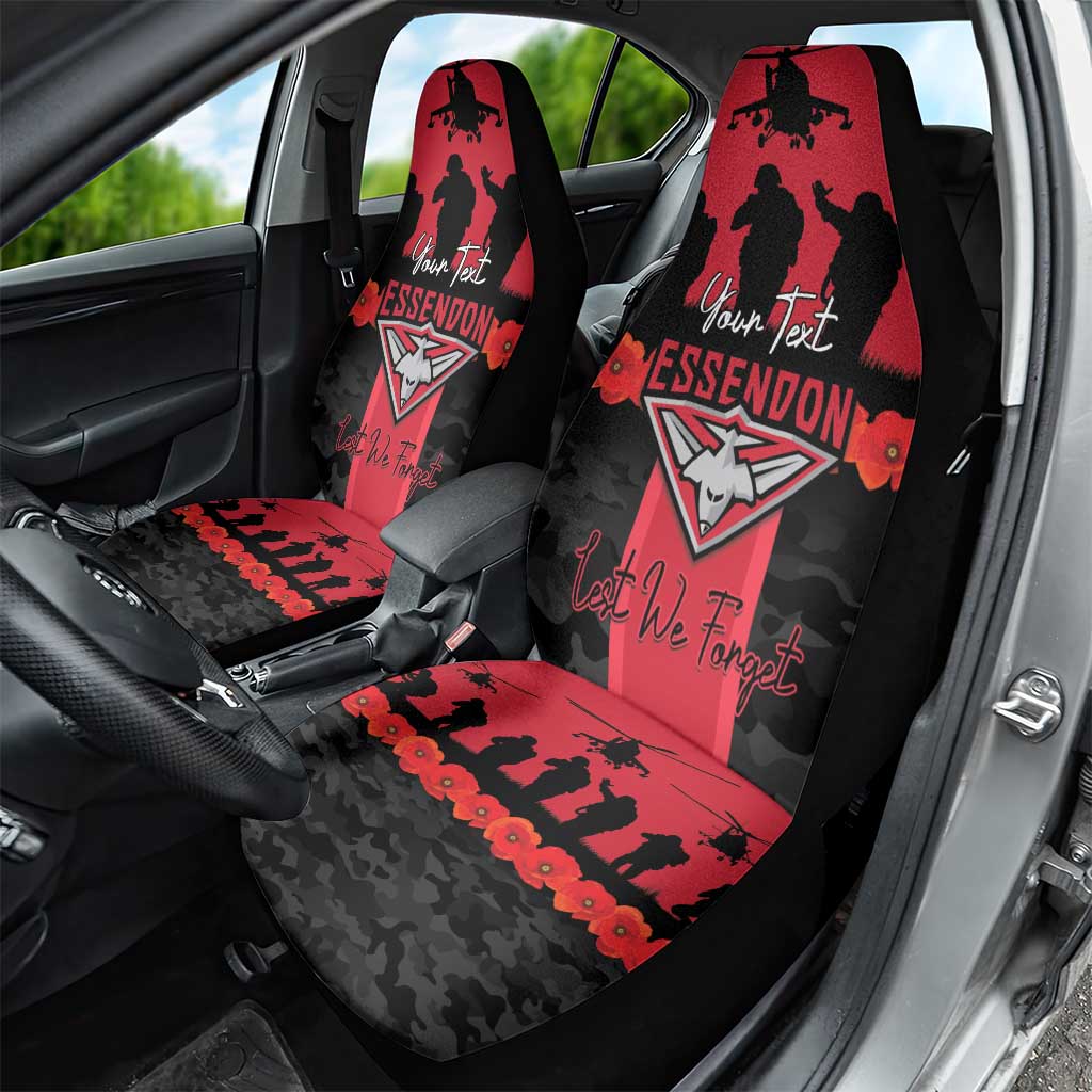Personalised Essendon Football ANZAC Day Car Seat Cover Bombers Poppy Lest We Forget