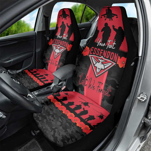 Personalised Essendon Football ANZAC Day Car Seat Cover Bombers Poppy Lest We Forget