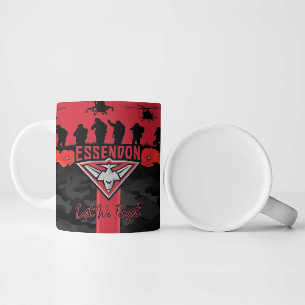 Personalised Essendon Football ANZAC Day Ceramic Mug Bombers Poppy Lest We Forget