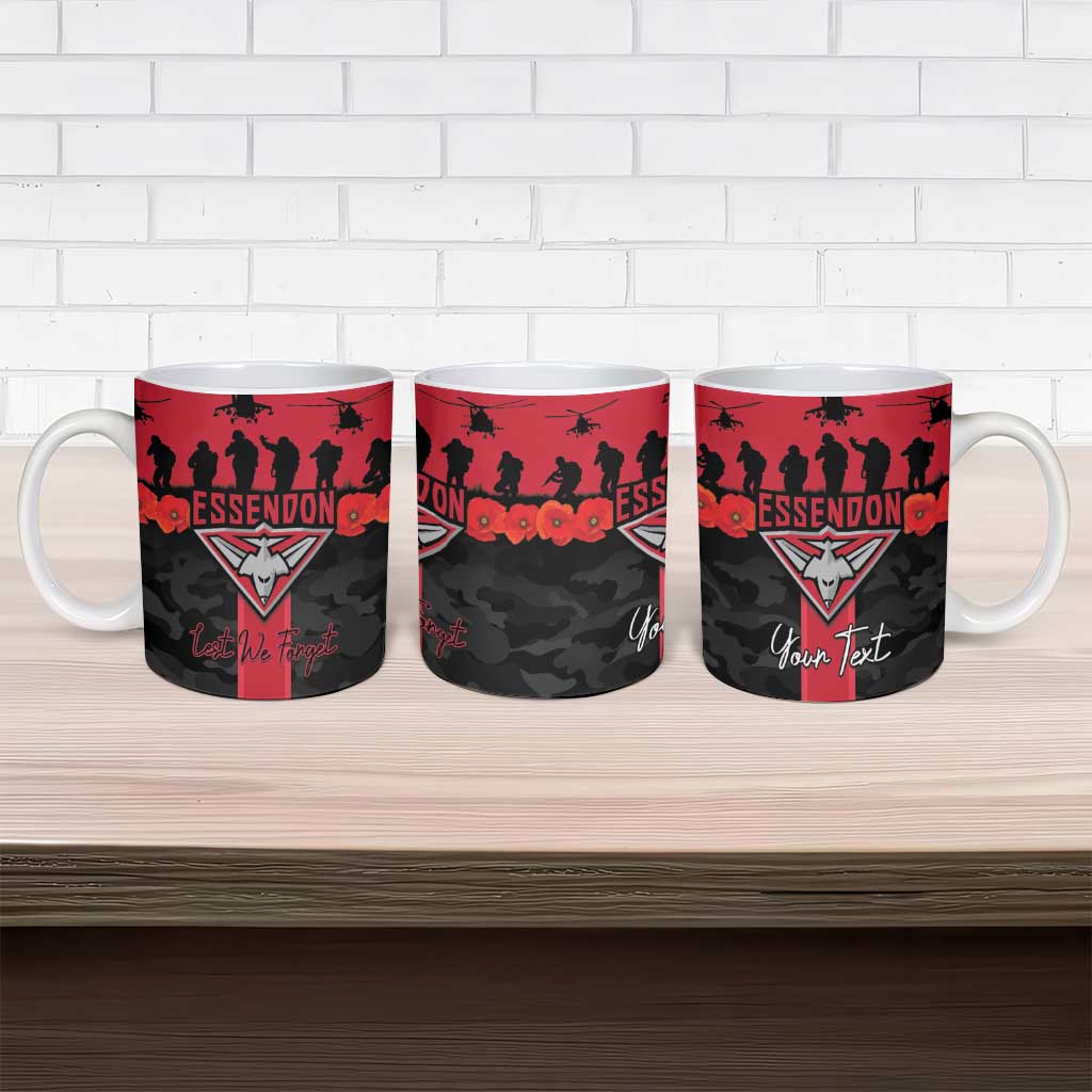 Personalised Essendon Football ANZAC Day Ceramic Mug Bombers Poppy Lest We Forget