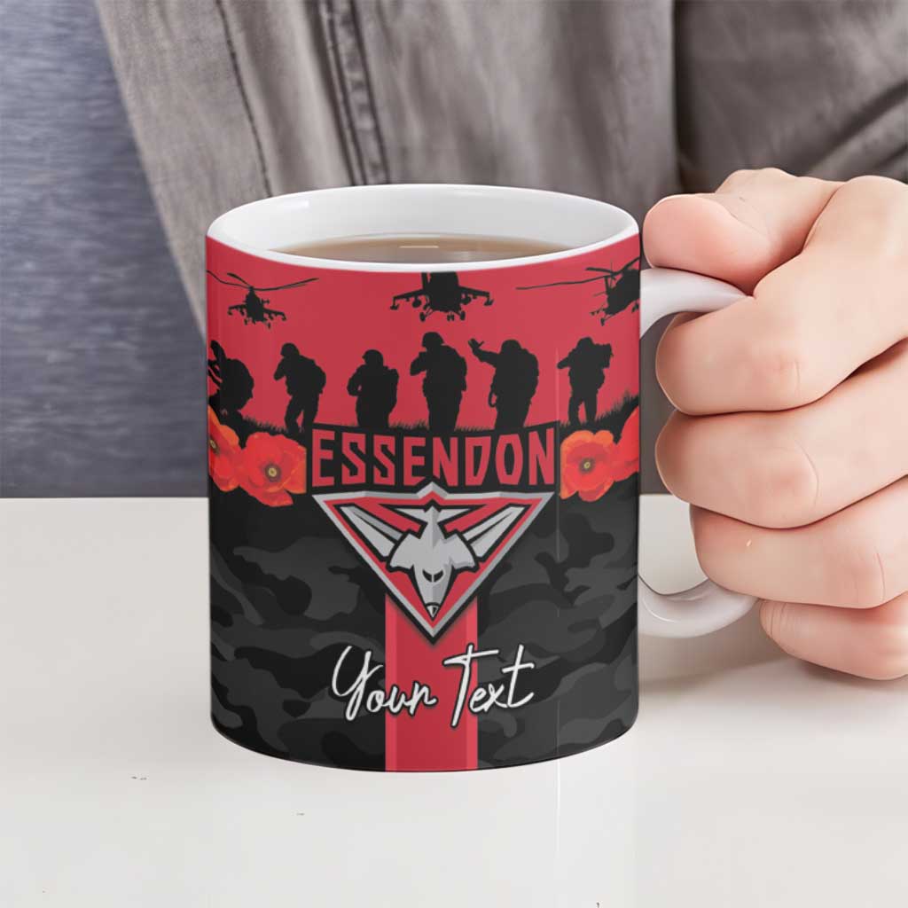 Personalised Essendon Football ANZAC Day Ceramic Mug Bombers Poppy Lest We Forget