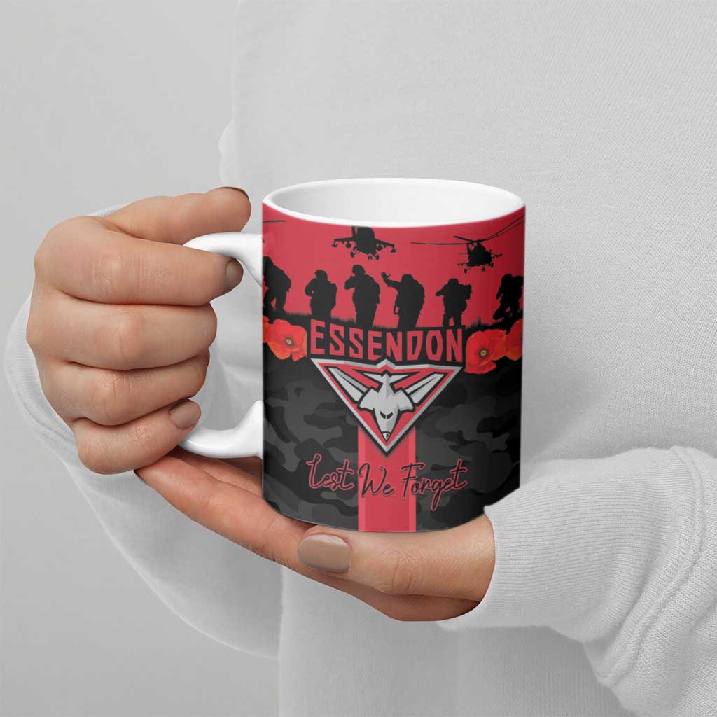 Personalised Essendon Football ANZAC Day Ceramic Mug Bombers Poppy Lest We Forget