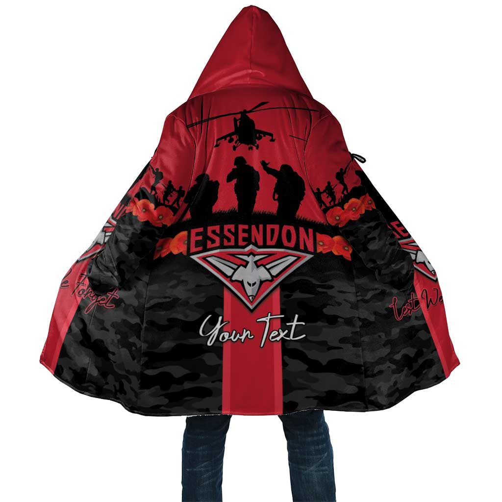 Personalised Essendon Football ANZAC Day Cloak Bombers Poppy Lest We Forget