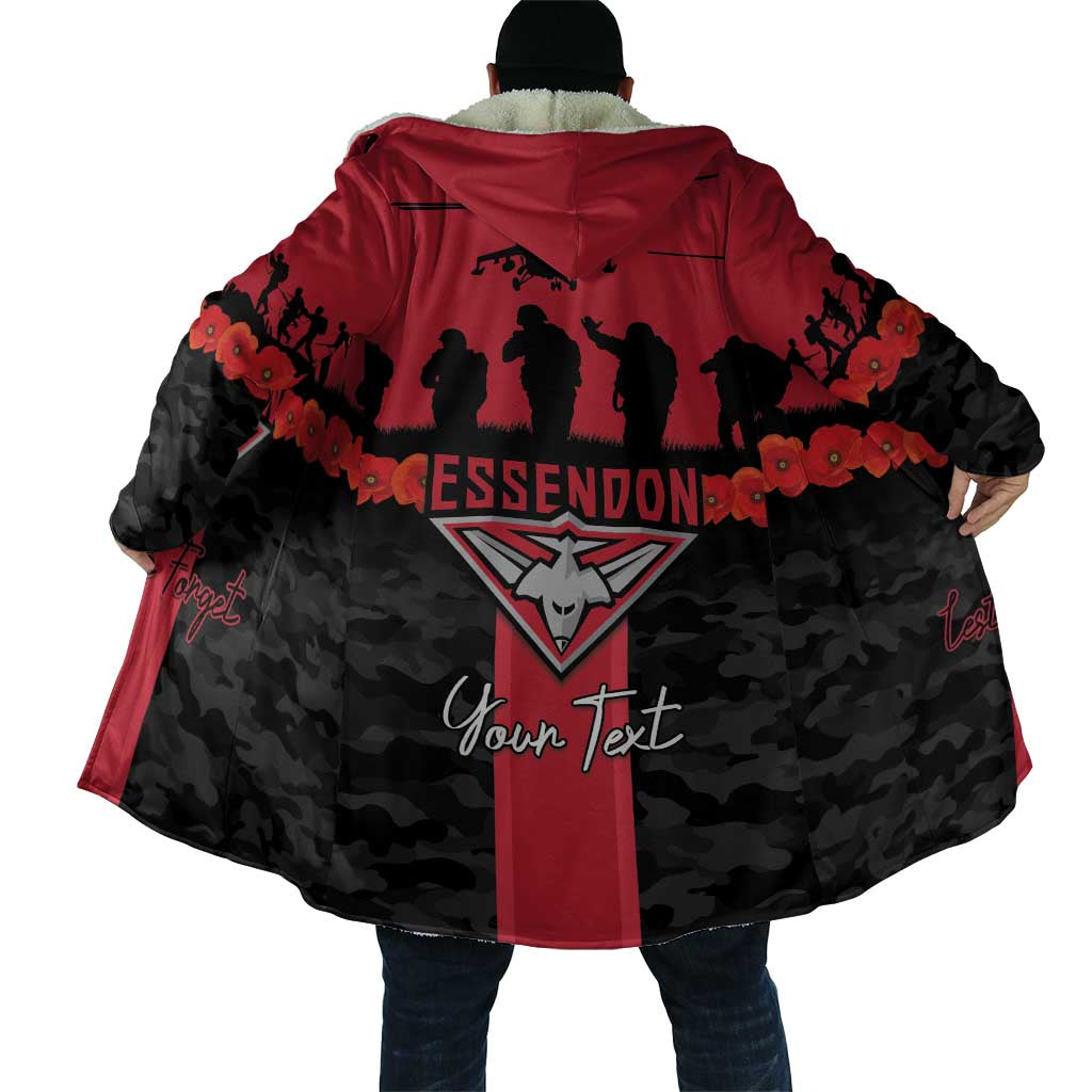 Personalised Essendon Football ANZAC Day Cloak Bombers Poppy Lest We Forget